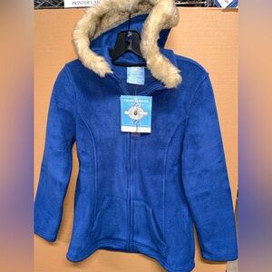 NWT Women’s Charles River Apparel Fleece Hoodie Sz XS Blue Faux Trimmed New